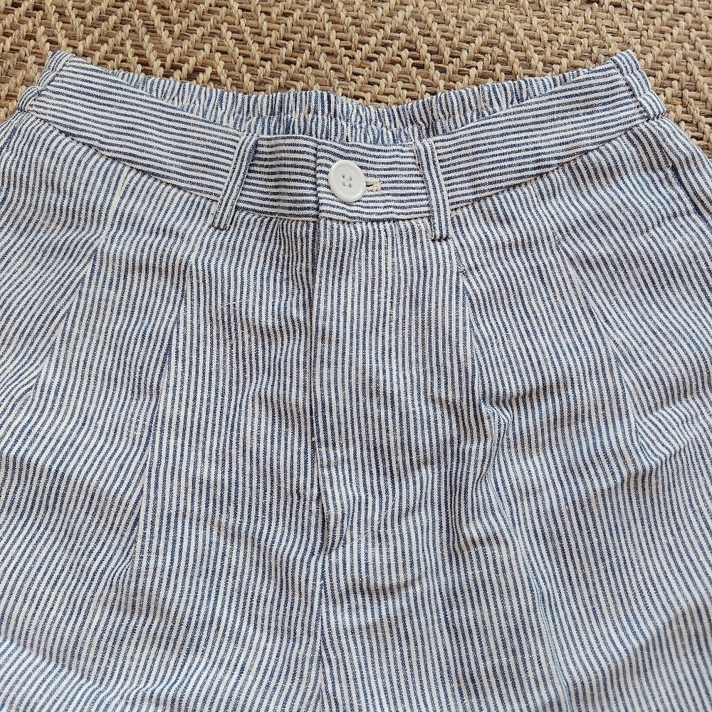 Náti Pinstripe Blue And White Seersucker 100% Linen Shorts Size Small - Picture 3 of 14